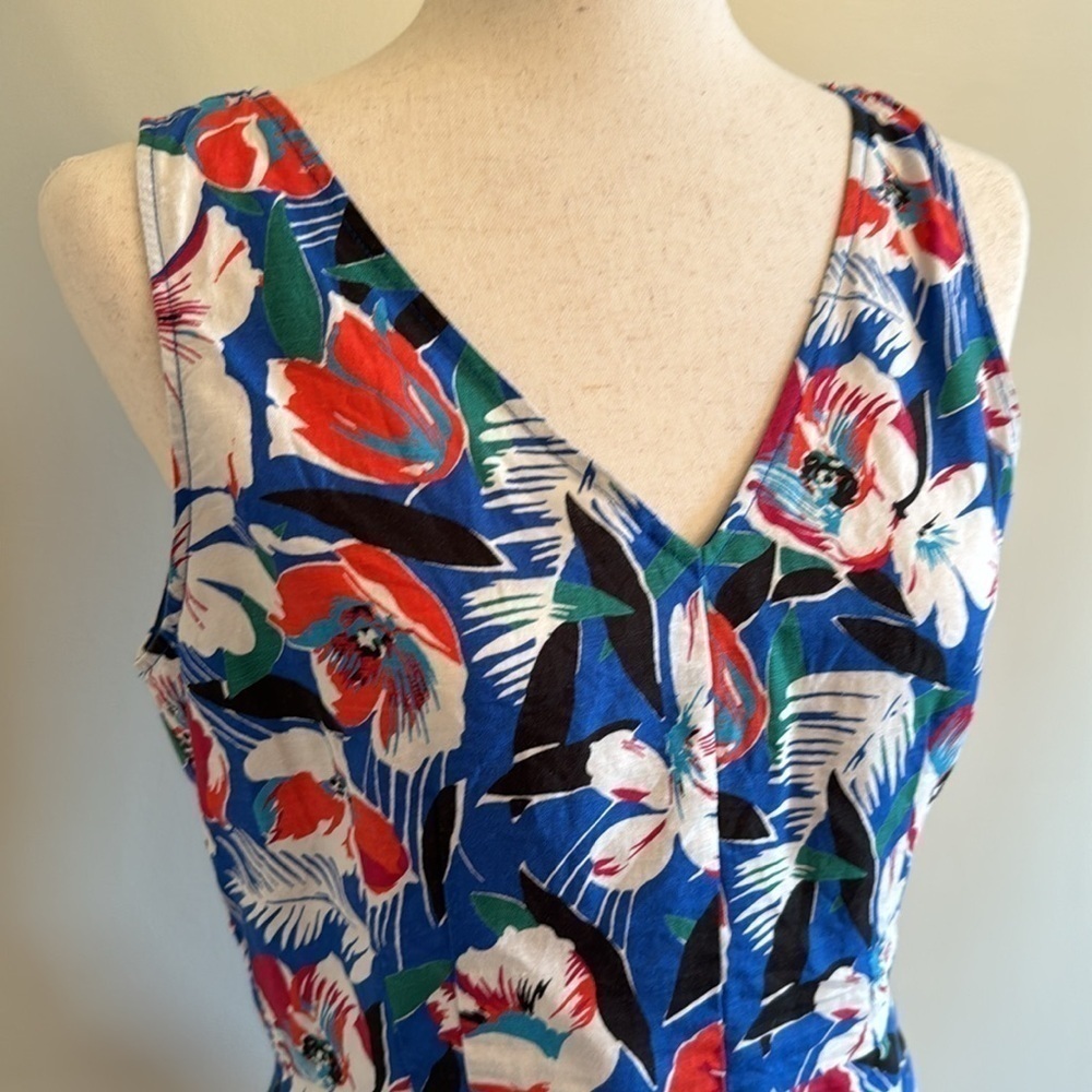 J. Crew Tropical Floral Print Linen Blend Peplum Top Size 6 - Picture 3 of 14